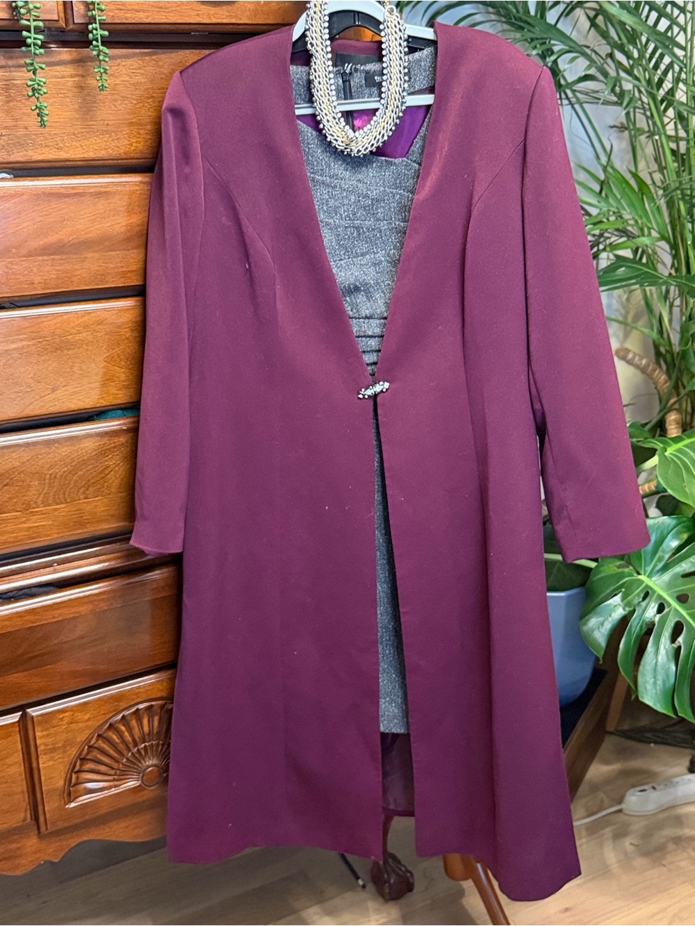 Milano Women's Deep Plum Coat with Embellished Label